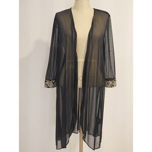 R & M Richards Embroidered Cuff Sheer-sleeve Blue Jacket Size 16W